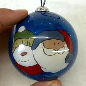 Li Bien Snowman & Santa‎ Claus 2007 Christmas Ornament with Box Inside Painted